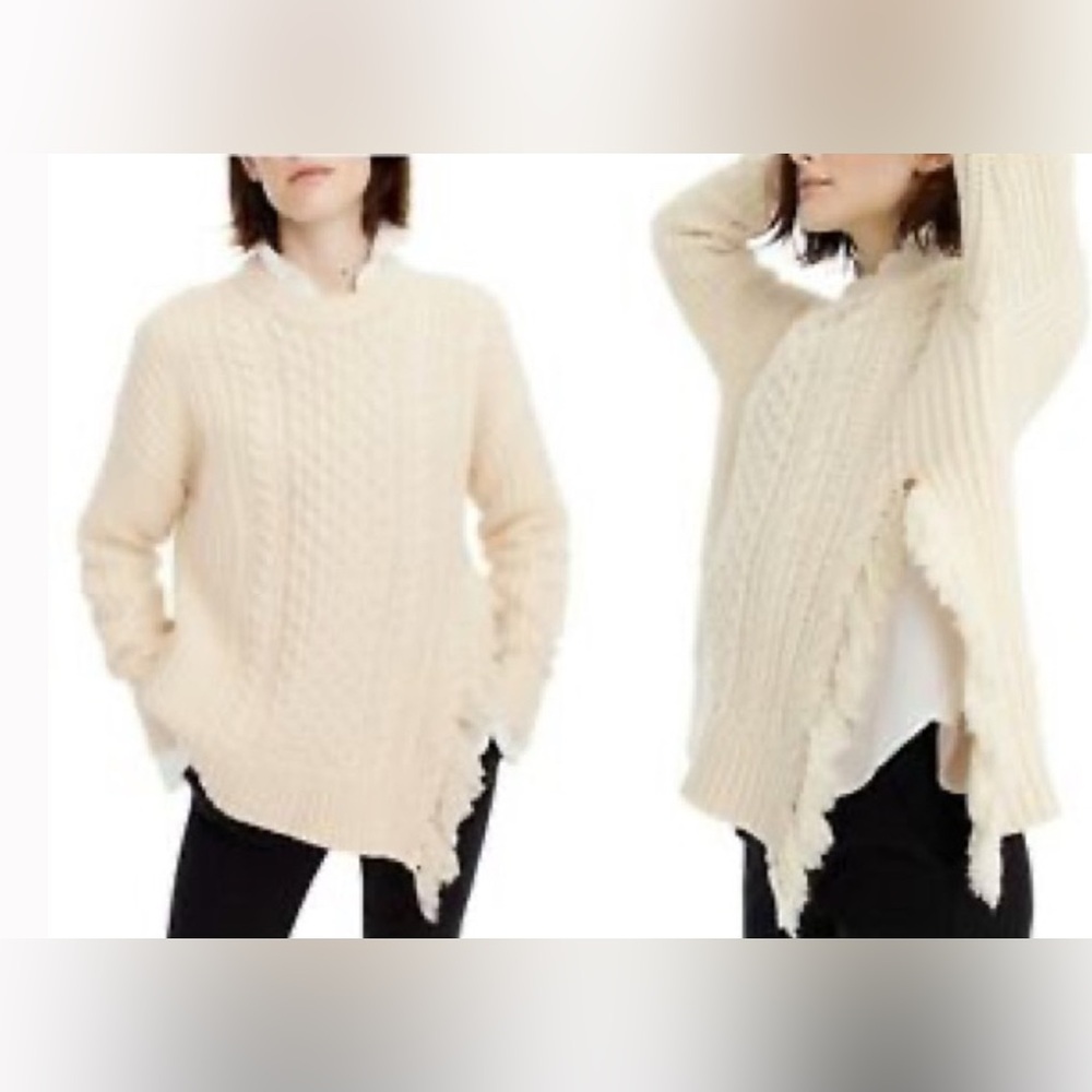 J.Crew Cable knit sweater with fringe wool cotton